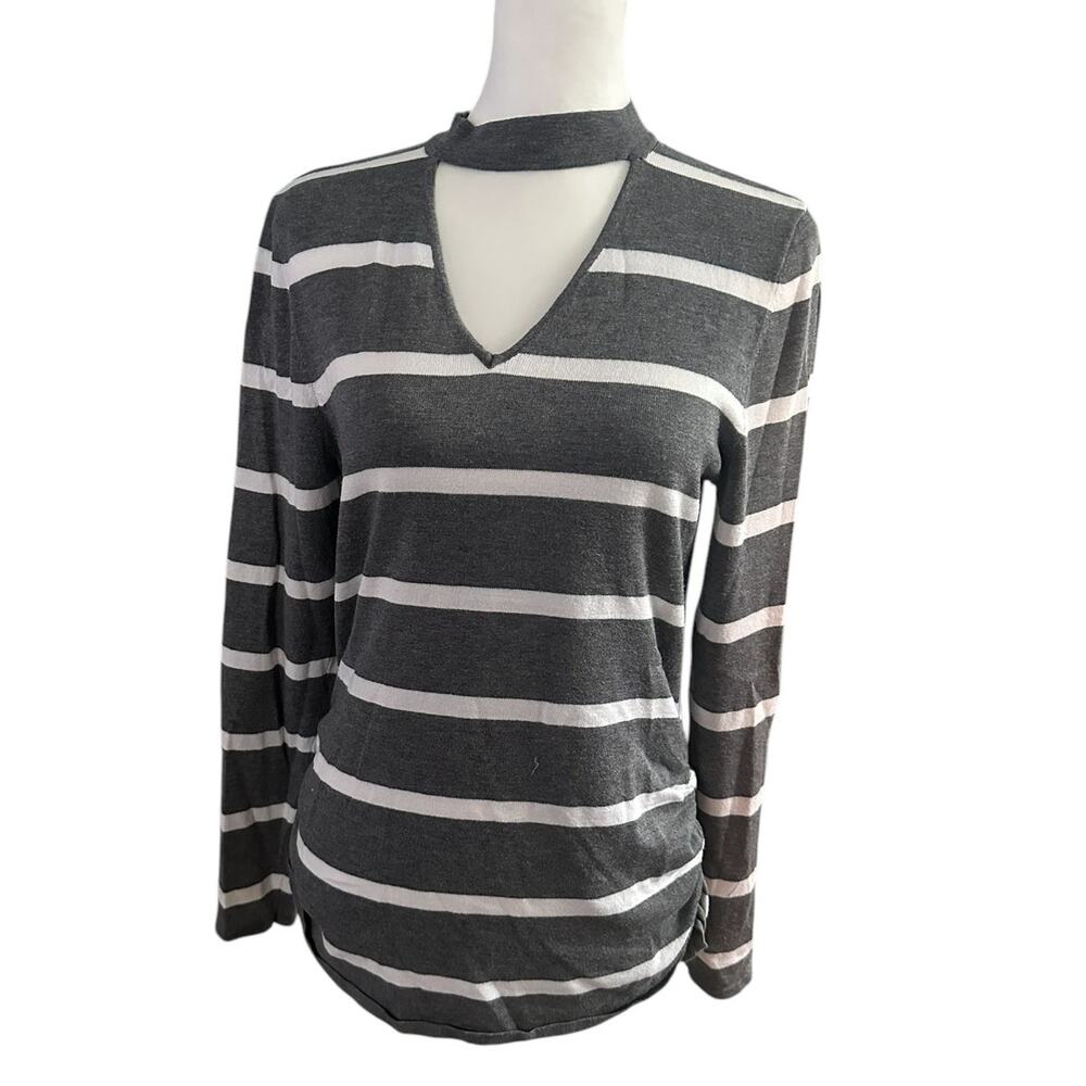 Love Always Gray White Striped Long Sleeve Top Large